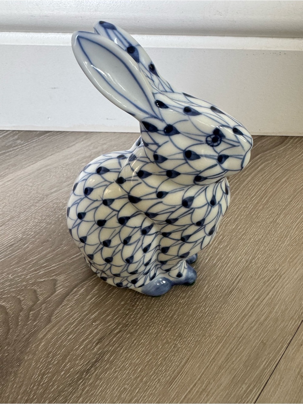 Andrea by Sadek hand painted blue fishnet porcelain bunny